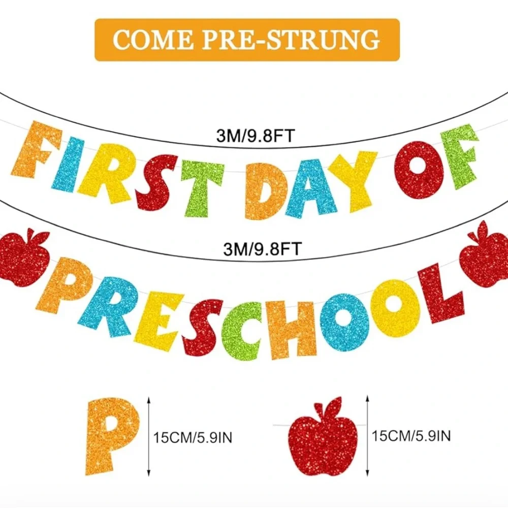 Colorful First Day of Preschool Party Banner